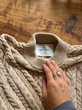 Women's Cable Knit Crewneck Sweater in Beige